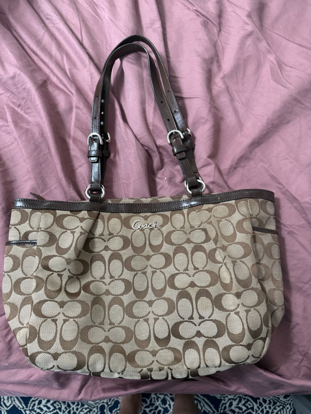 Coach Khaki and Chestnut Signature Canvas Tote